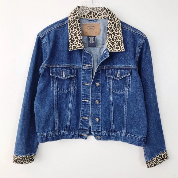 denim jacket leopard collar